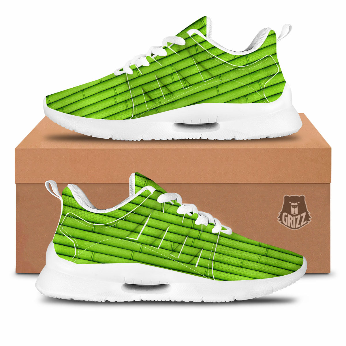 Green Bamboo Print Tennis Shoes-grizzshop