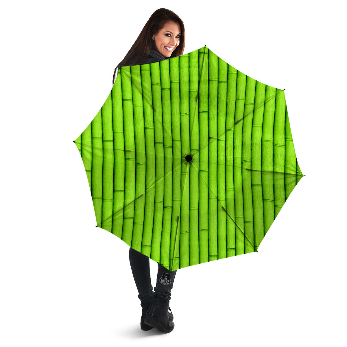 Green Bamboo Print Umbrella-grizzshop
