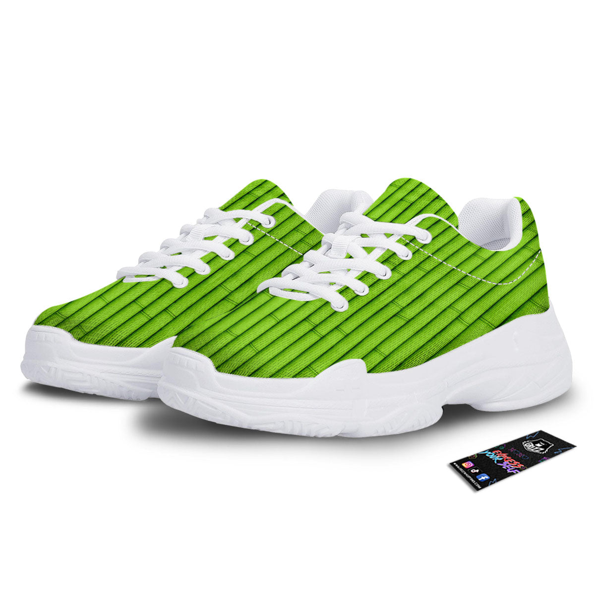 Green Bamboo Print White Chunky Shoes-grizzshop