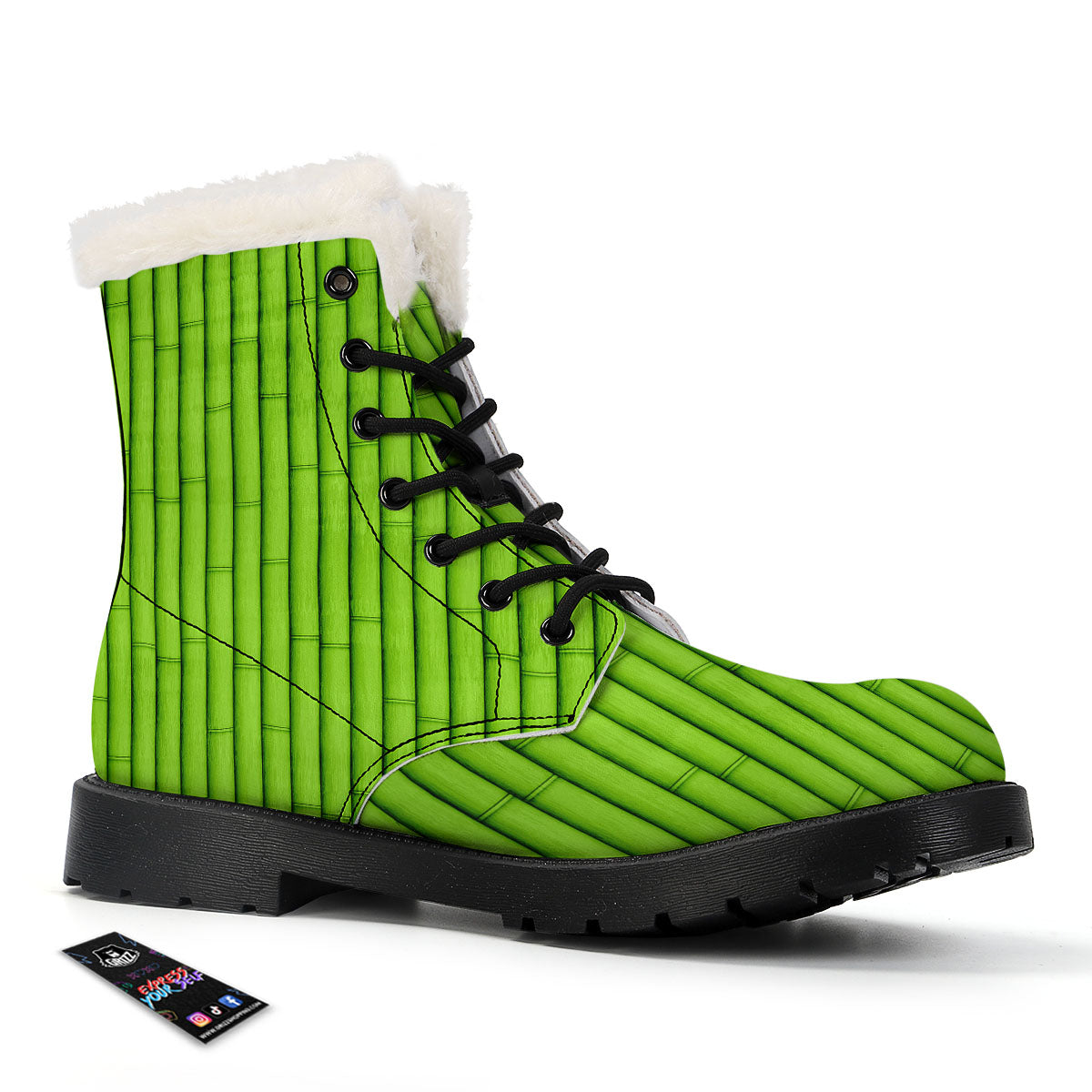 Green Bamboo Print Winter Boots-grizzshop