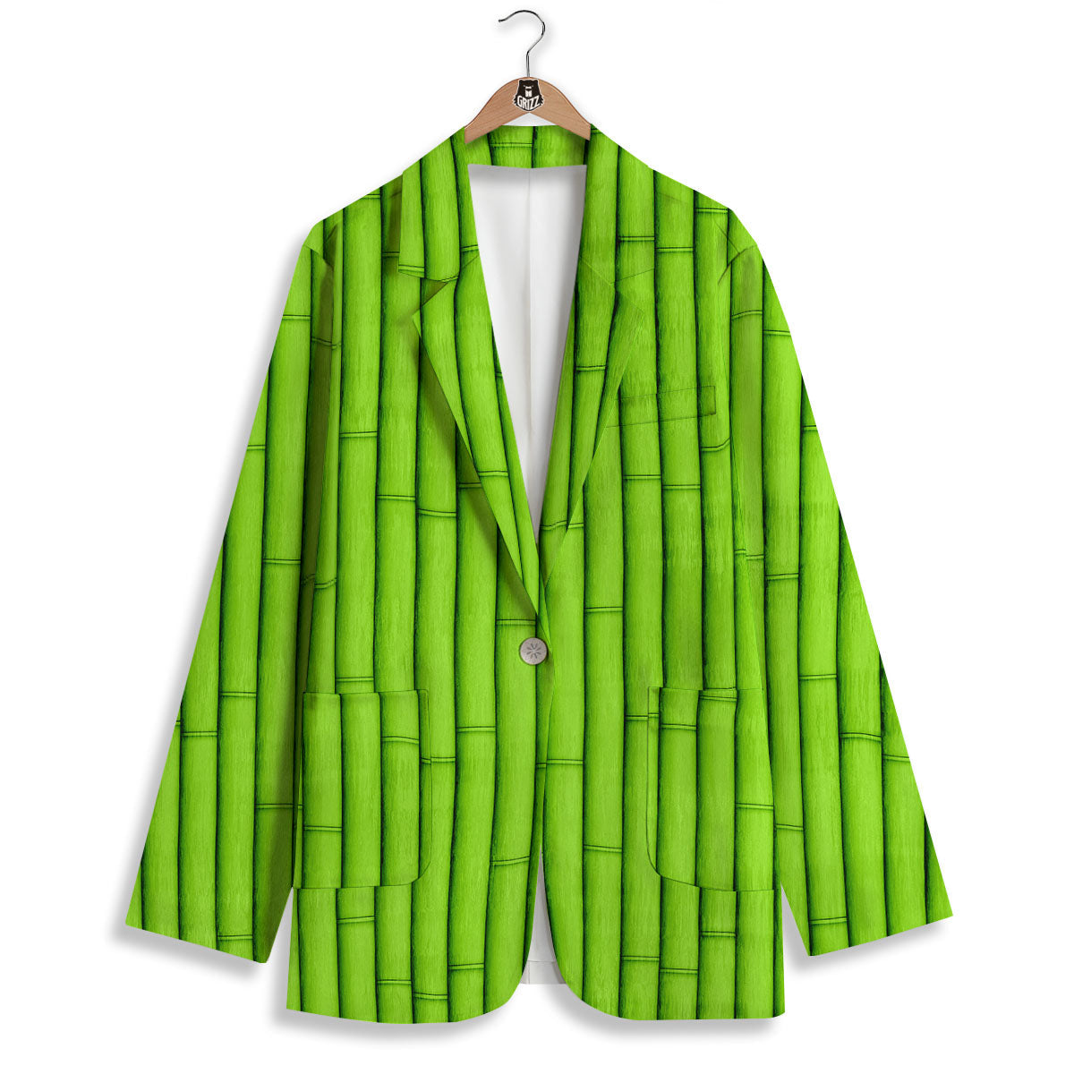 Green Bamboo Print Women's Blazer-grizzshop