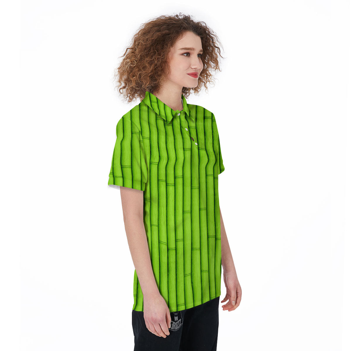 Green Bamboo Print Women's Golf Shirts-grizzshop