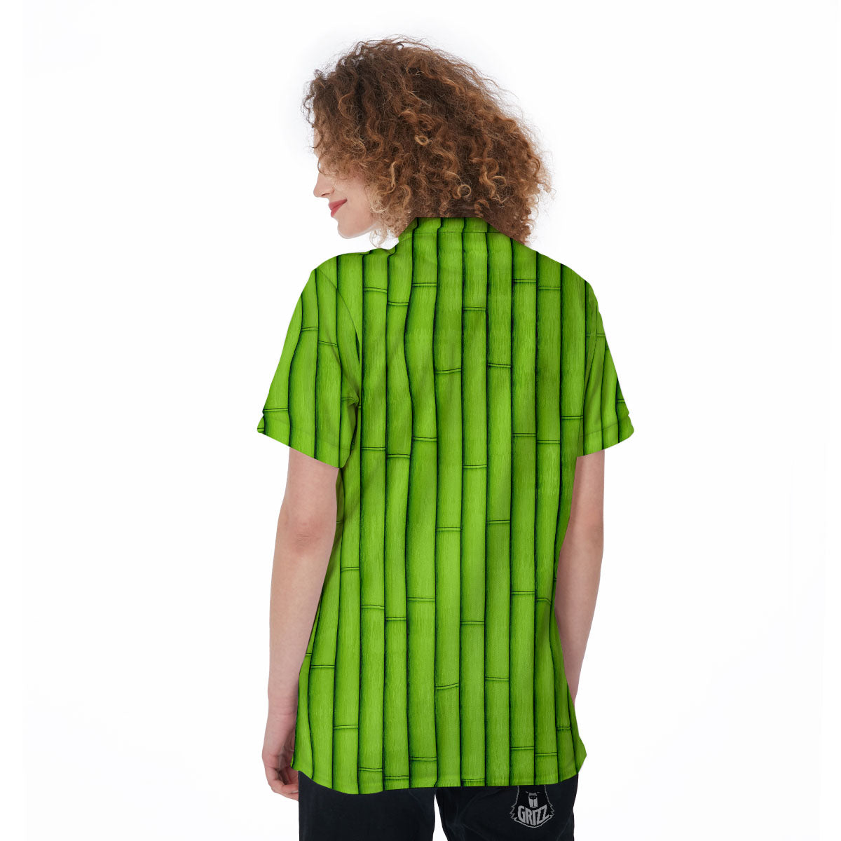 Green Bamboo Print Women's Golf Shirts-grizzshop