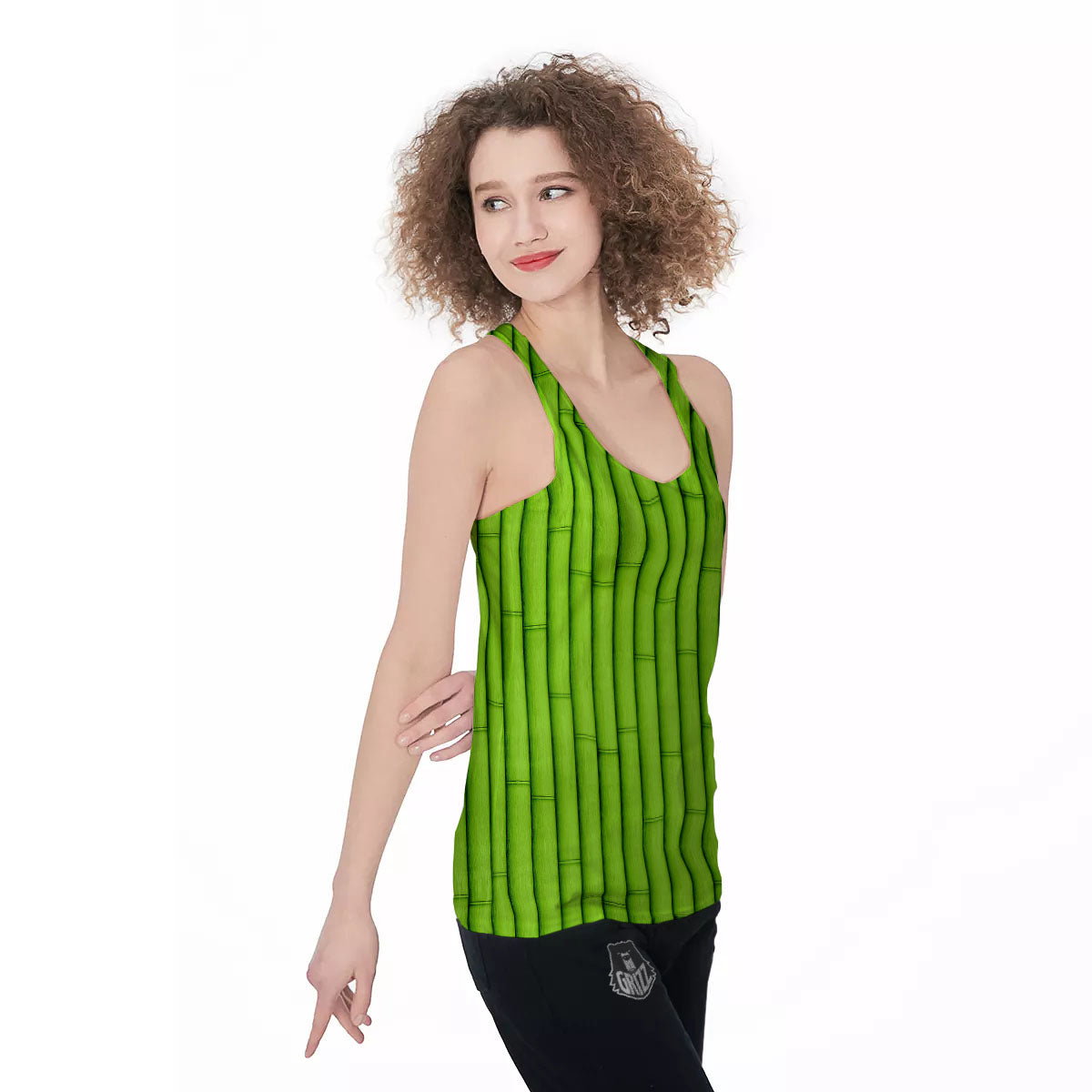 Green Bamboo Print Women's Racerback Tank Top-grizzshop