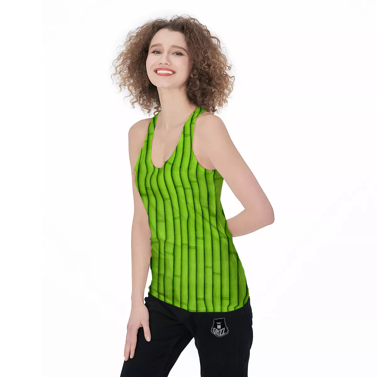 Green Bamboo Print Women's Racerback Tank Top-grizzshop