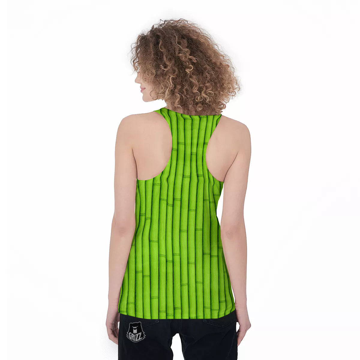 Green Bamboo Print Women's Racerback Tank Top-grizzshop
