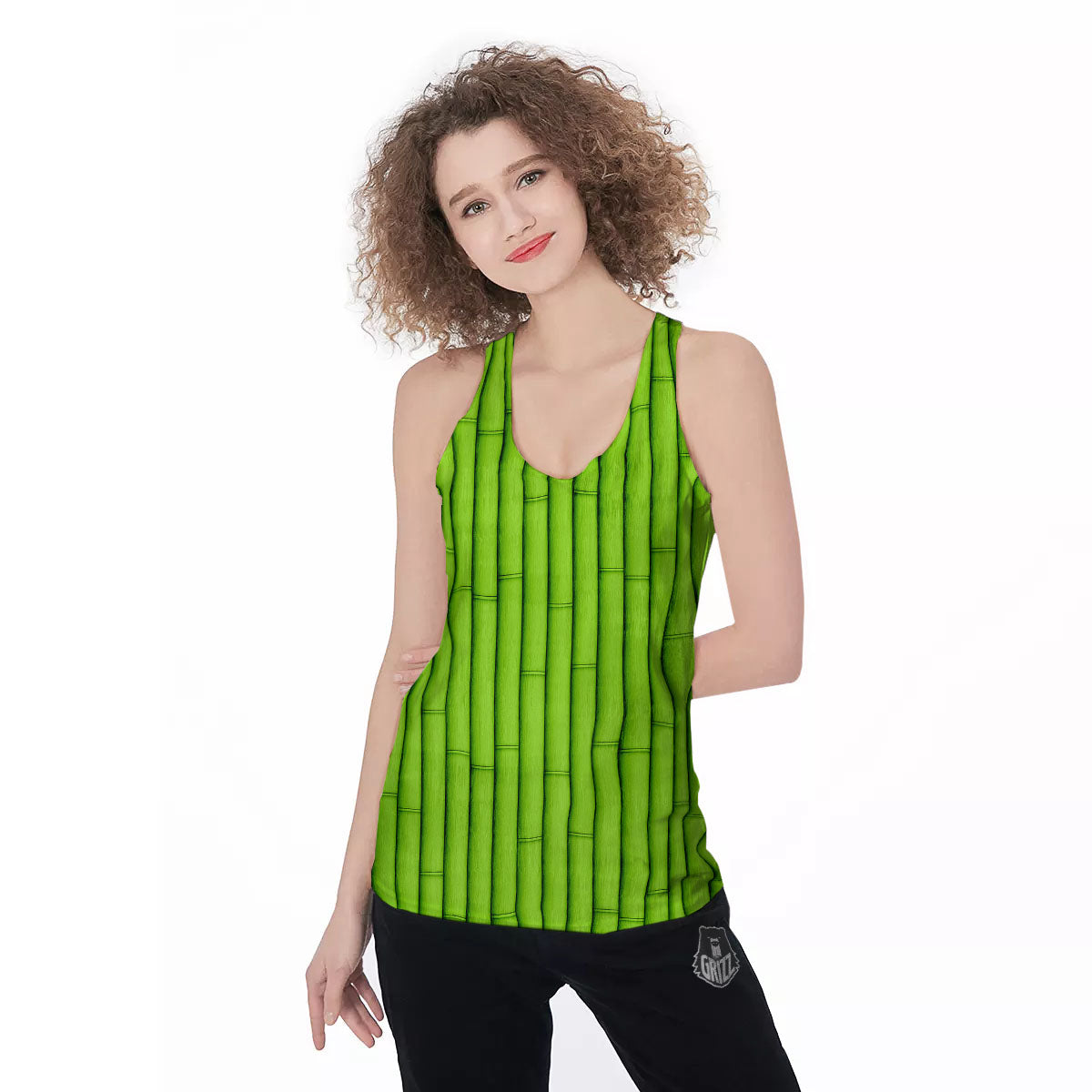Green Bamboo Print Women's Racerback Tank Top-grizzshop