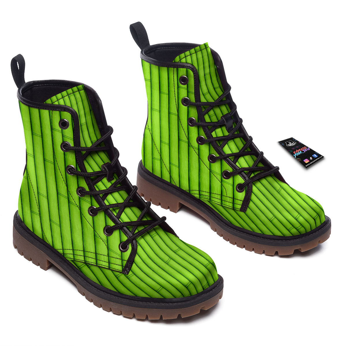 Green Bamboo Print Work Boots-grizzshop