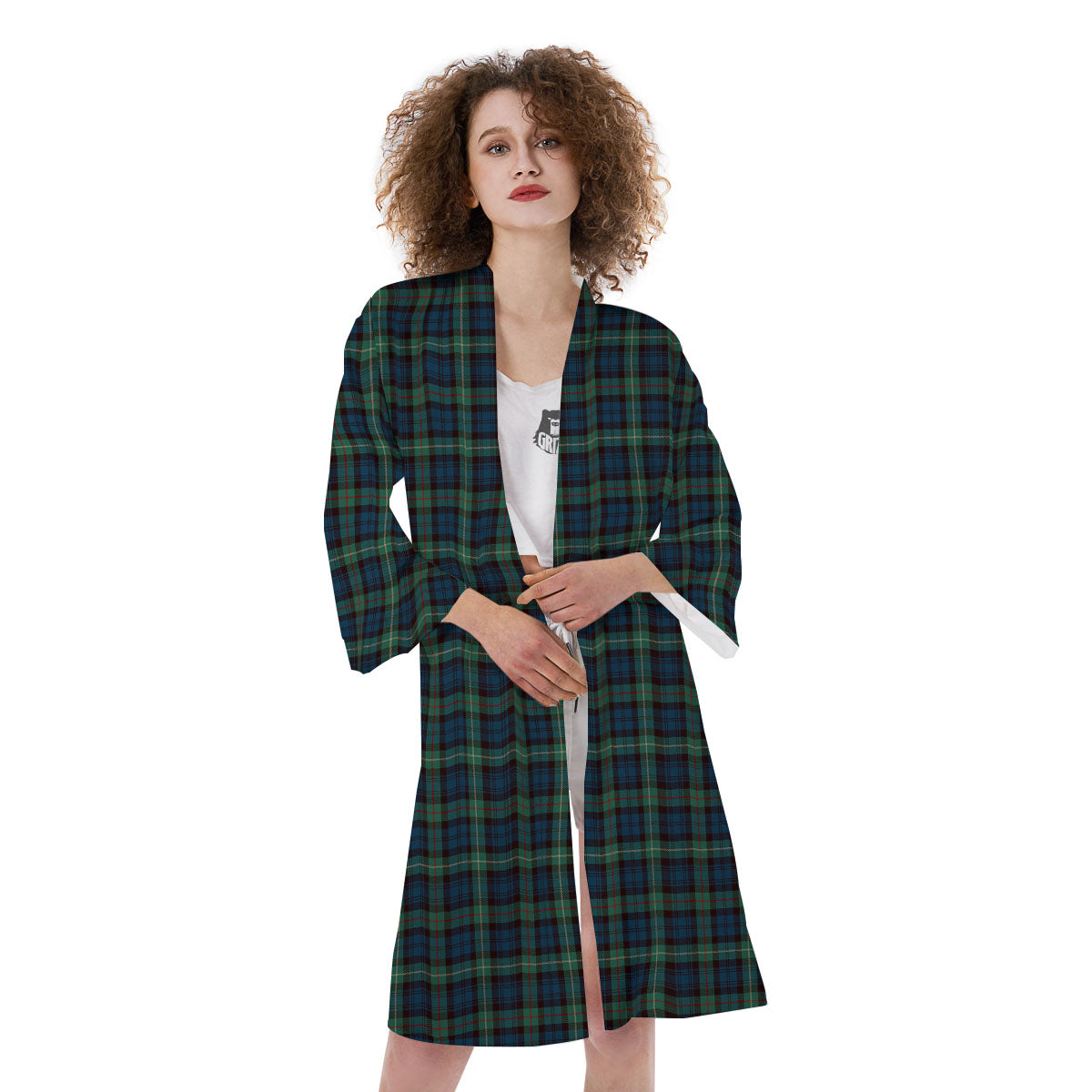 Green Blue And Red Line Tartan Print Pattern Kimono-grizzshop