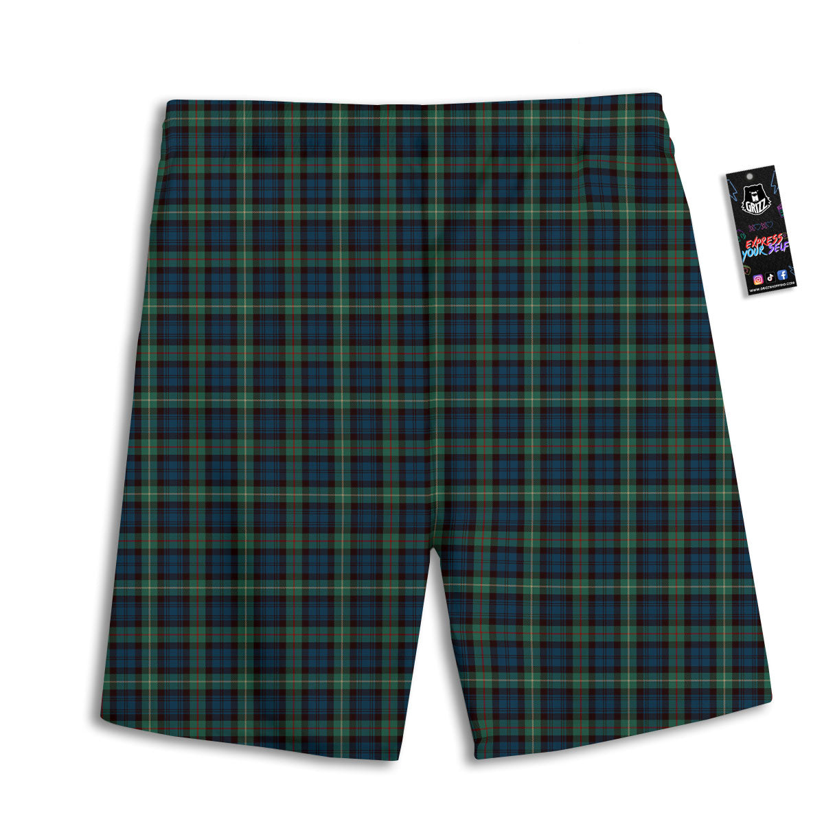 Green Blue And Red Line Tartan Print Pattern Men's Athletic Shorts