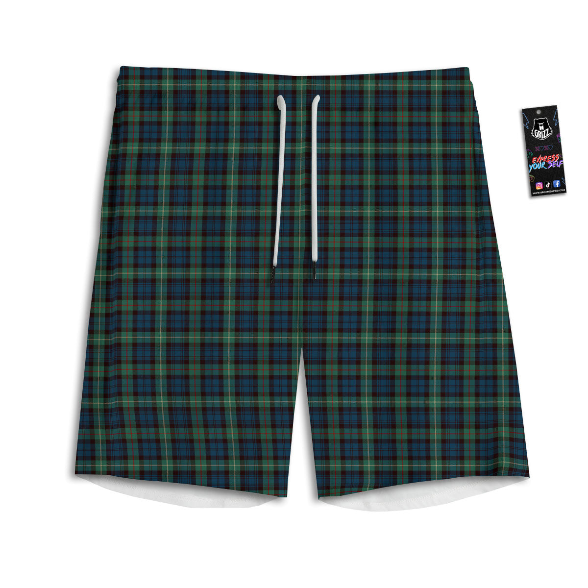 Green Blue And Red Line Tartan Print Pattern Men's Athletic Shorts