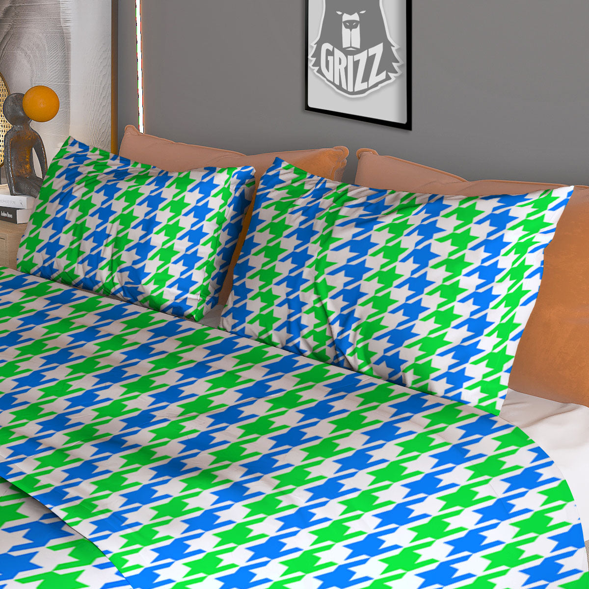 Geometric Cube Dark Green Print Pattern Duvet Cover Bedding Set