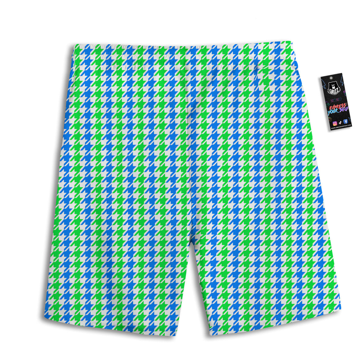 Green Blue And White Houndstooth Print Men's Athletic Shorts