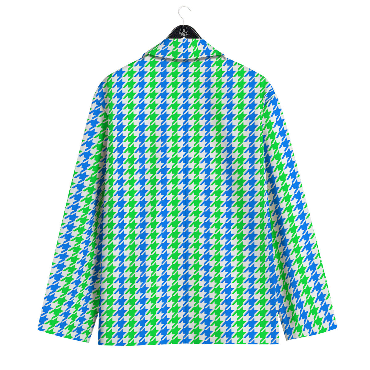 Green Blue And White Houndstooth Print Men's Sport Coat-grizzshop