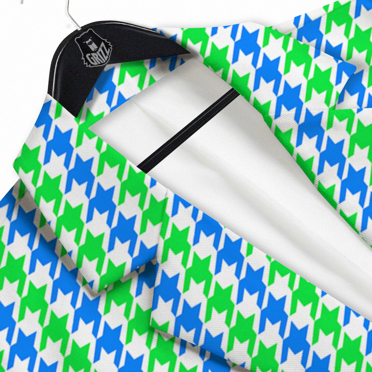 Green Blue And White Houndstooth Print Men's Sport Coat-grizzshop