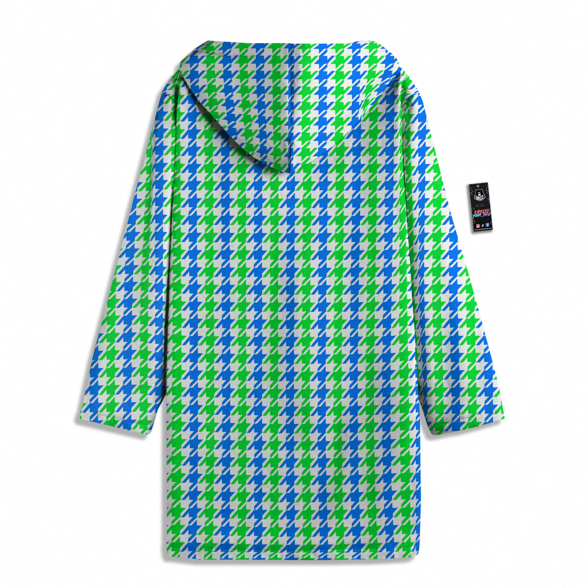 Green Blue And White Houndstooth Print Men's Windbreaker Jacket-grizzshop