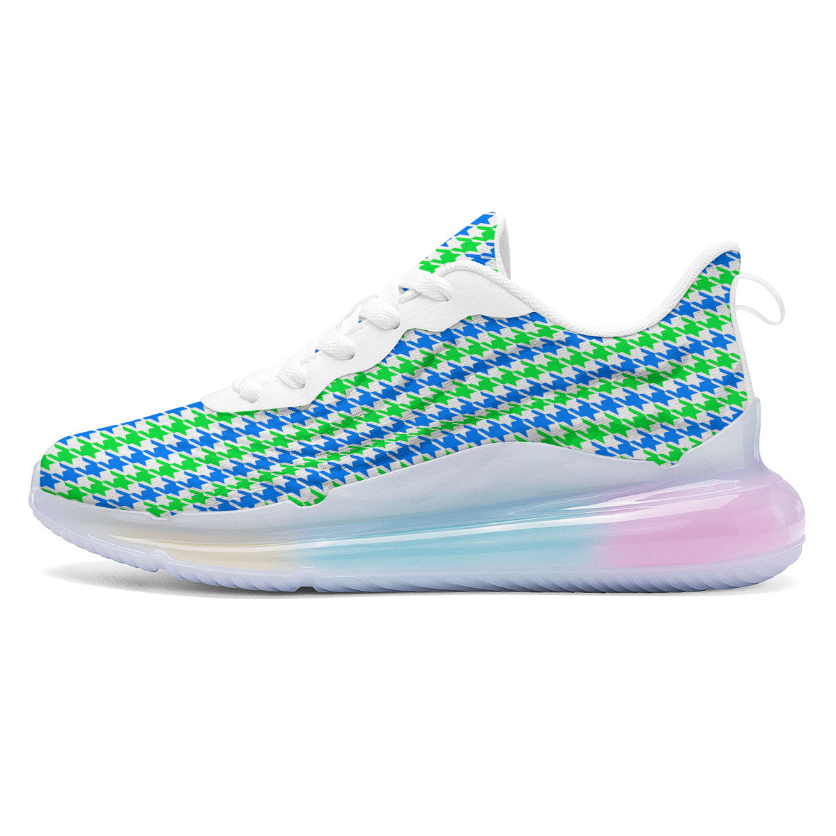 Green Blue And White Houndstooth Print Running Sneakers-grizzshop