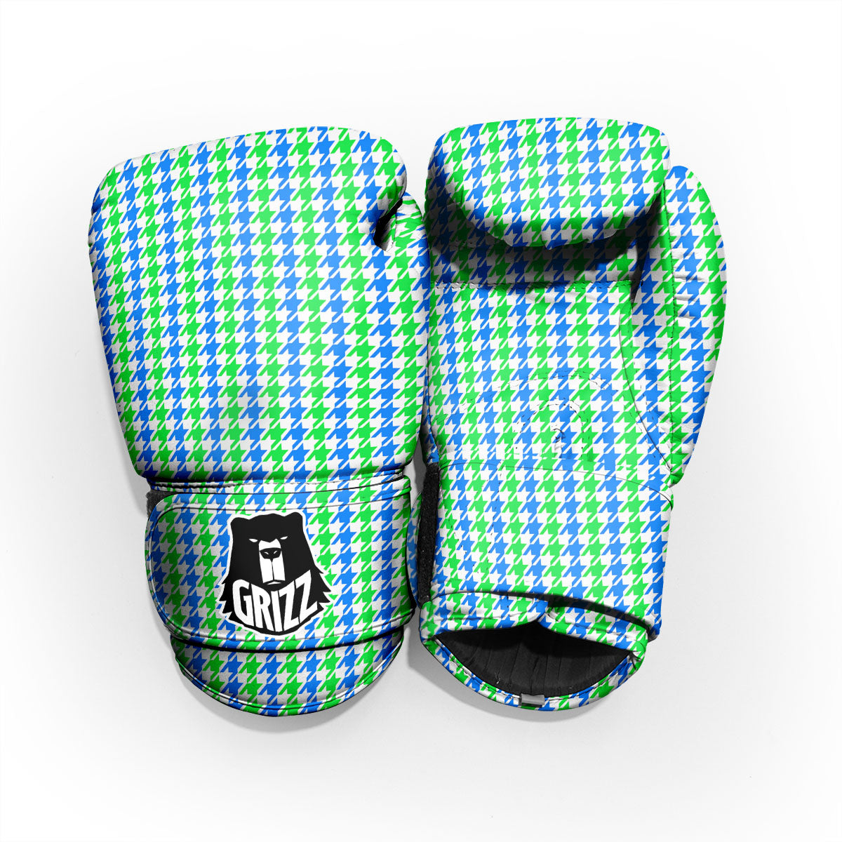 Green Blue And White Houndstooth Print Pro Boxing Glove