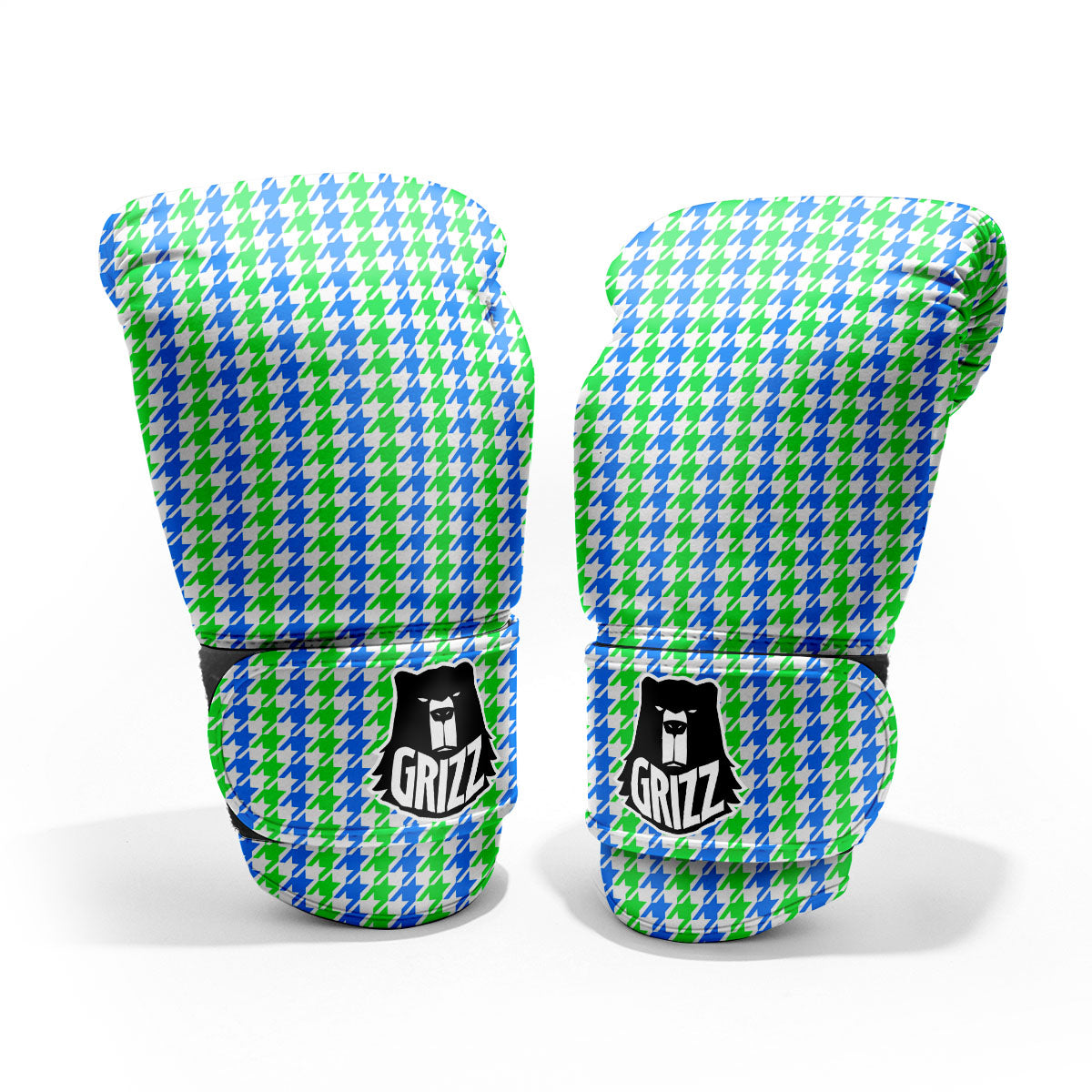 Green Blue And White Houndstooth Print Pro Boxing Glove