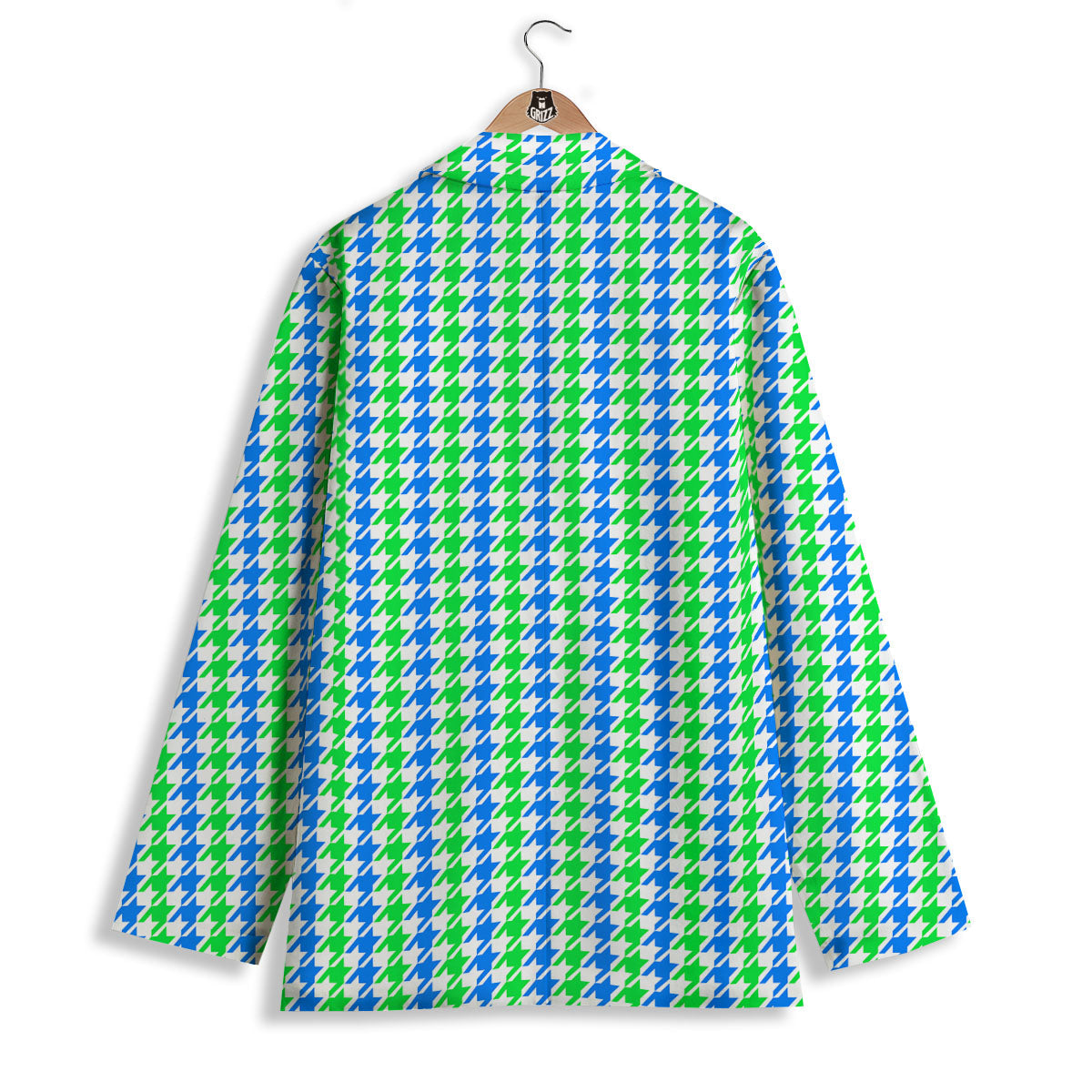 Green Blue And White Houndstooth Print Women's Blazer-grizzshop