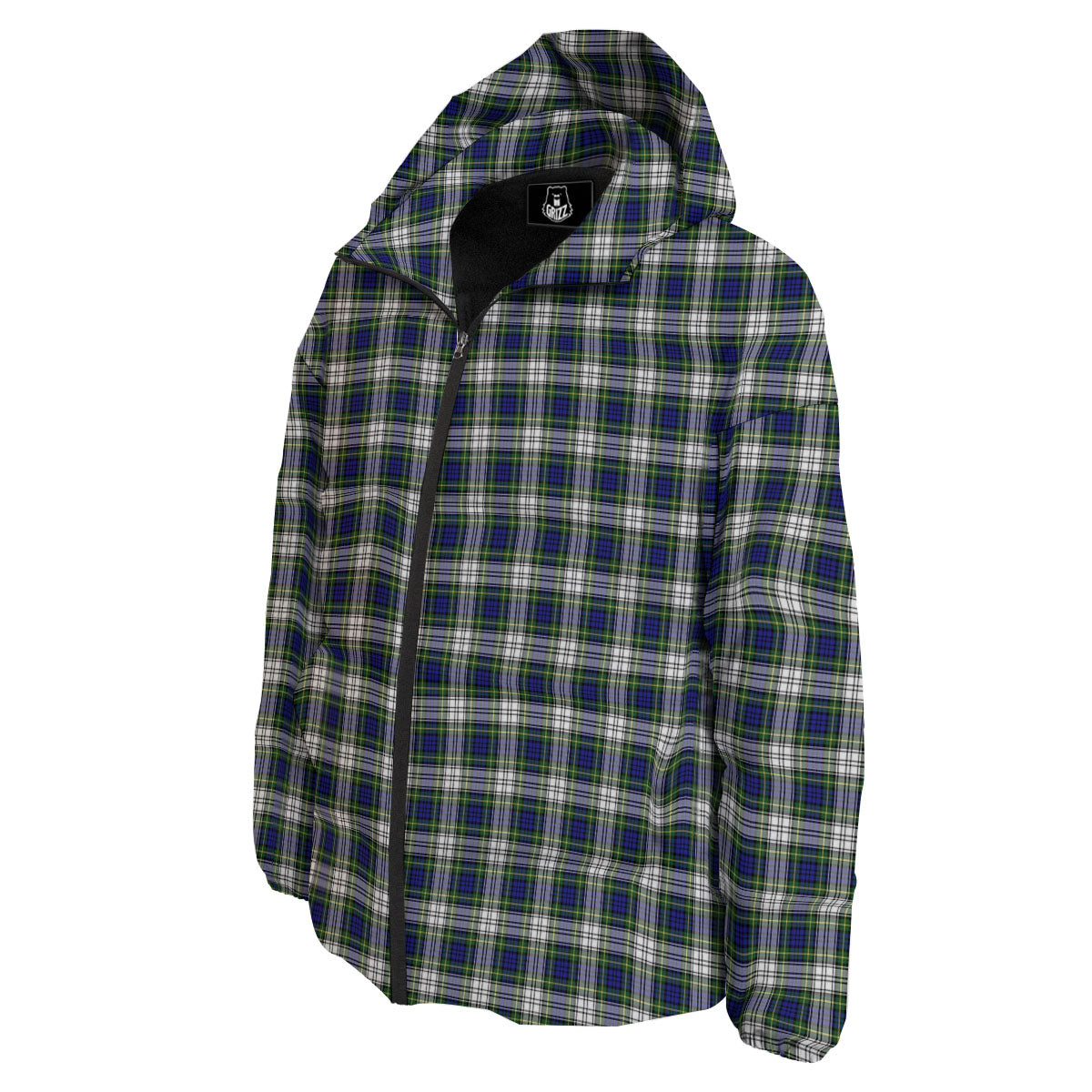 Green Blue And White Plaid Print Pattern Down Jacket-grizzshop
