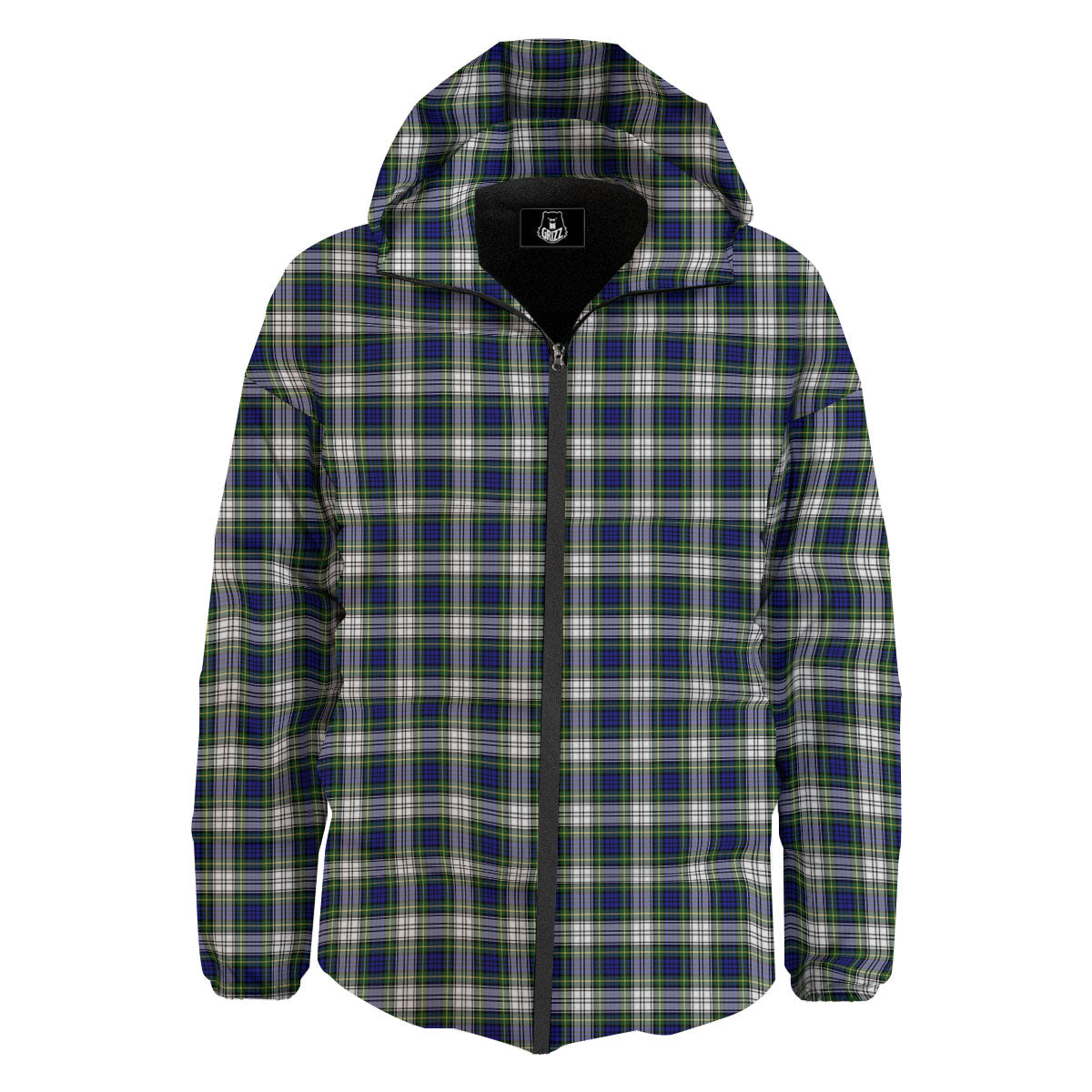 Green Blue And White Plaid Print Pattern Down Jacket-grizzshop
