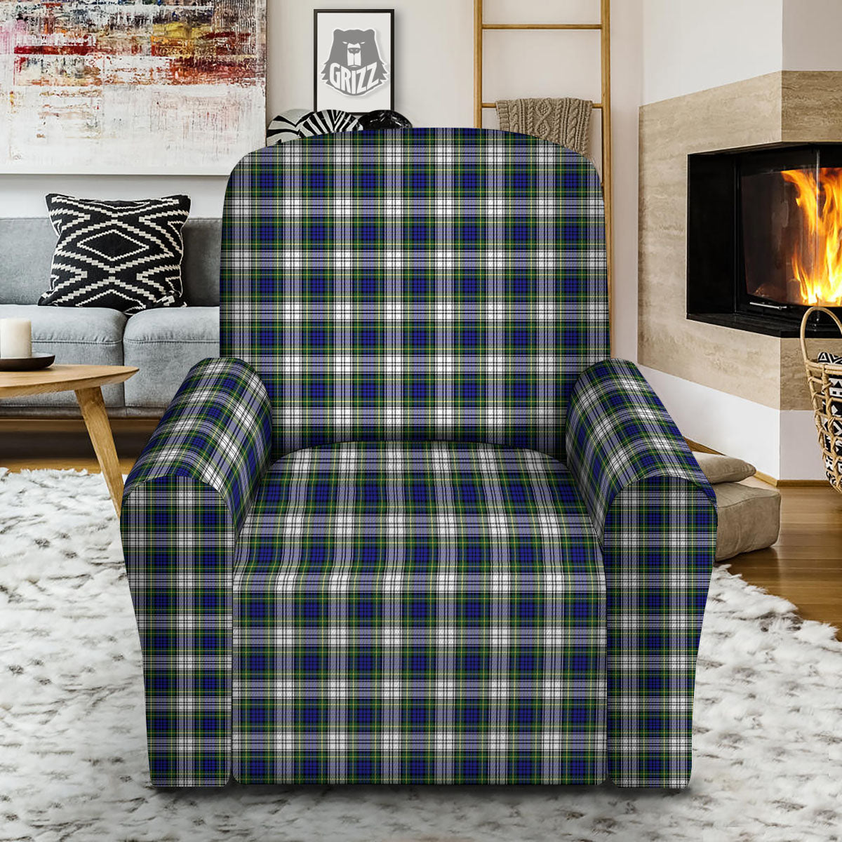 Green Blue And White Plaid Print Pattern Recliner Slipcover-grizzshop