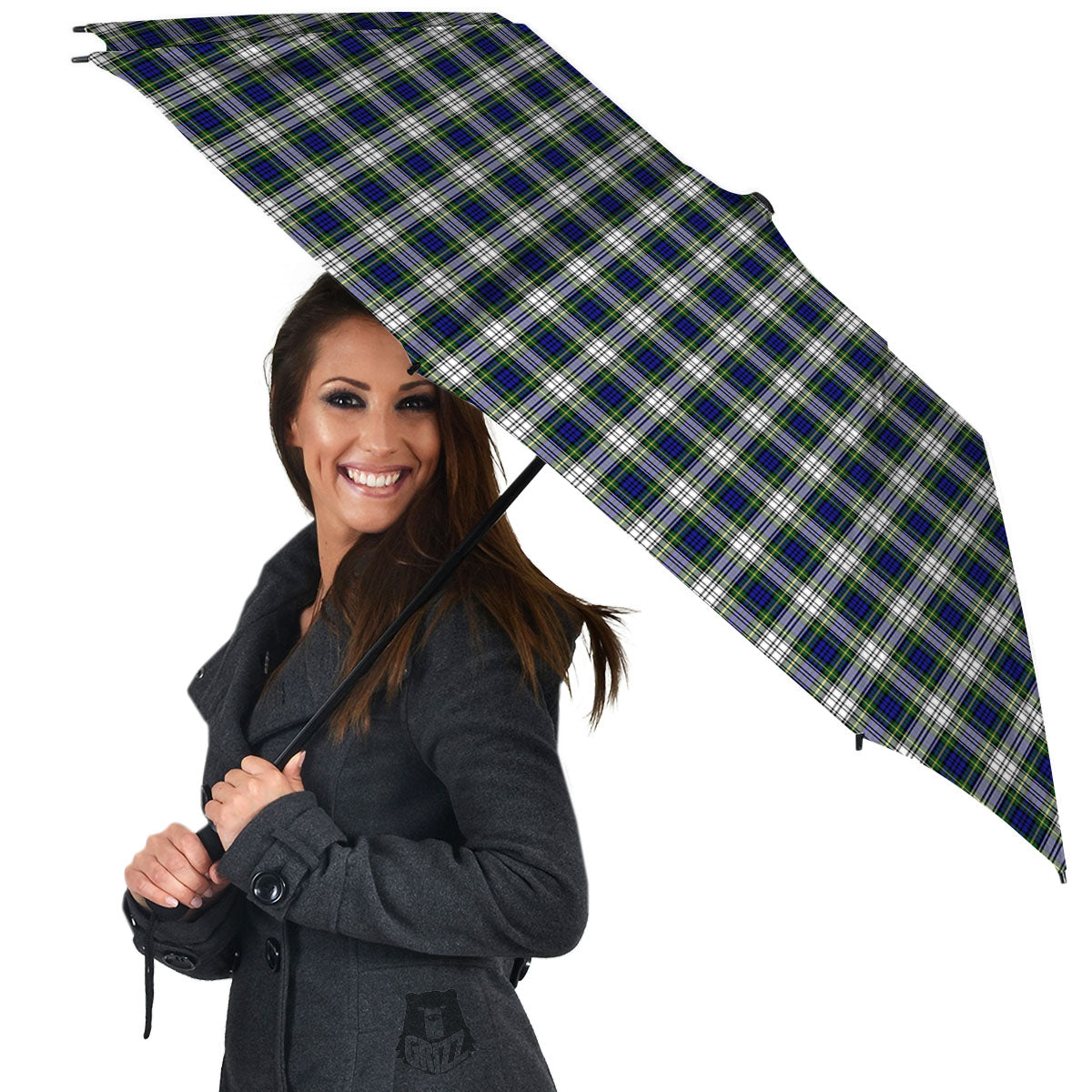 Green Blue And White Plaid Print Pattern Umbrella-grizzshop
