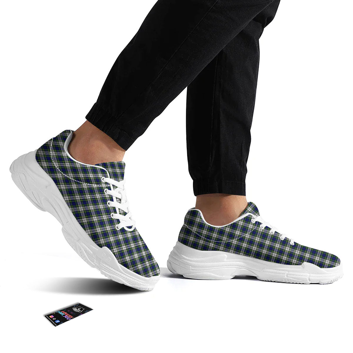 Green Blue And White Plaid Print Pattern White Chunky Shoes-grizzshop