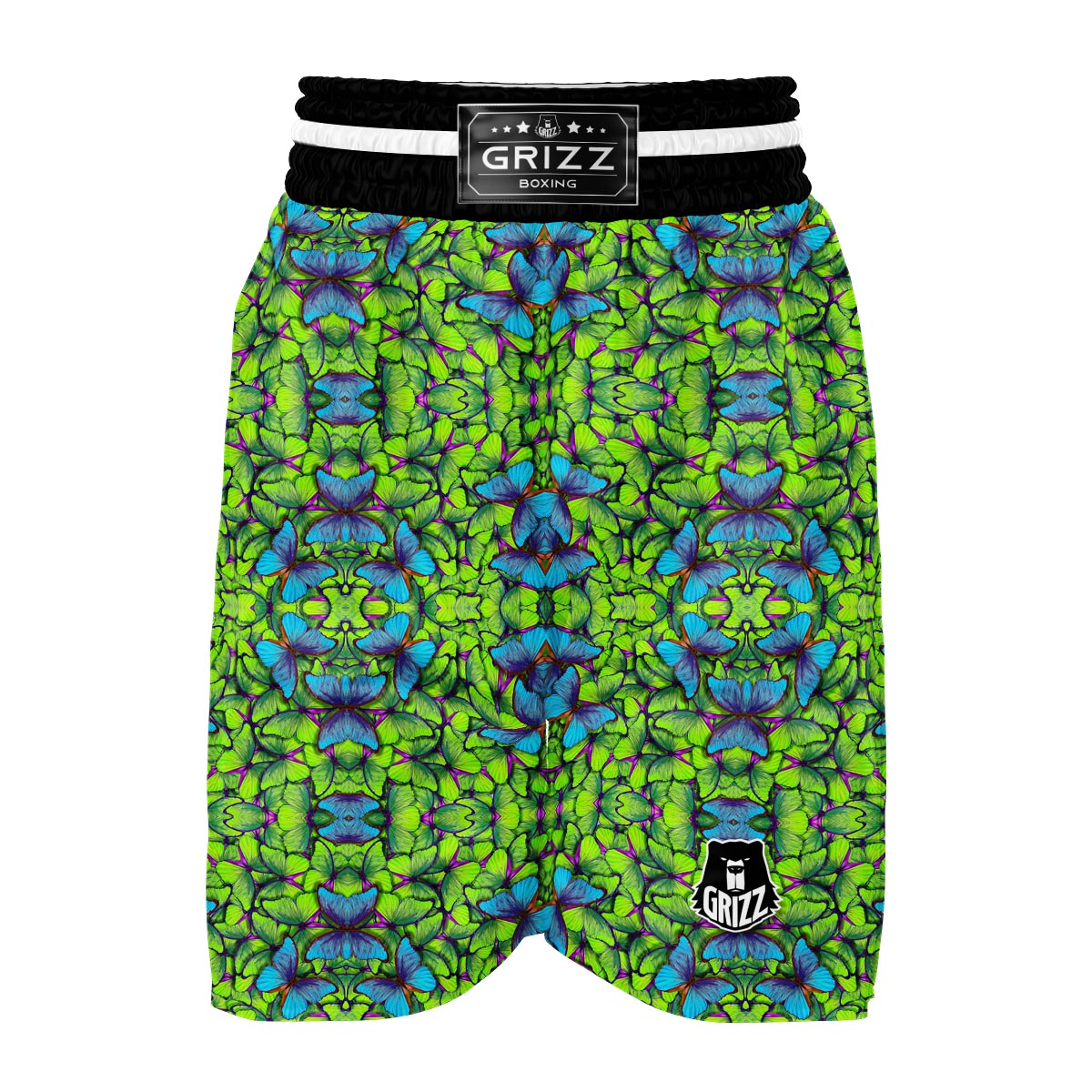 Green Blue Butterfly Pattern Print Boxing Shorts-grizzshop