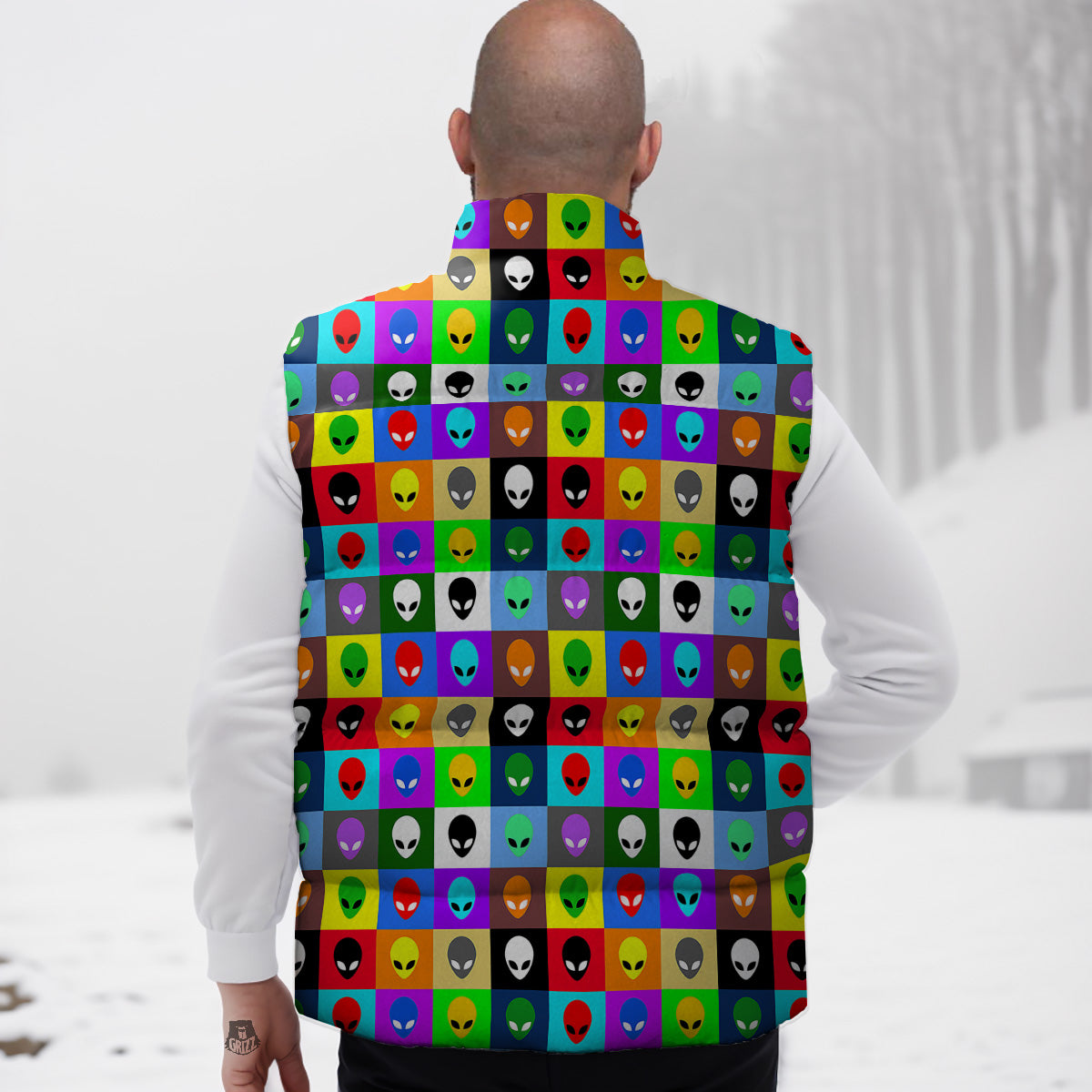 Green Blue Butterfly Pattern Print Down Vest