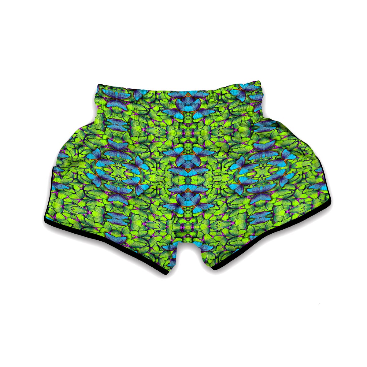 Green Blue Butterfly Pattern Print Muay Thai Boxing Shorts-grizzshop
