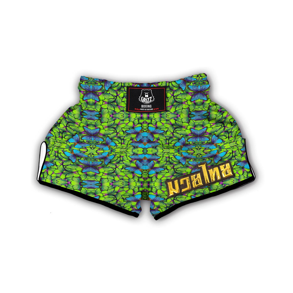 Green Blue Butterfly Pattern Print Muay Thai Boxing Shorts-grizzshop