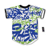 Green Blue Urban Graffiti Text Print Pattern Baseball Jersey-grizzshop