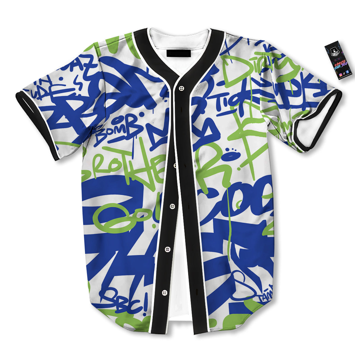 Green Blue Urban Graffiti Text Print Pattern Baseball Jersey-grizzshop