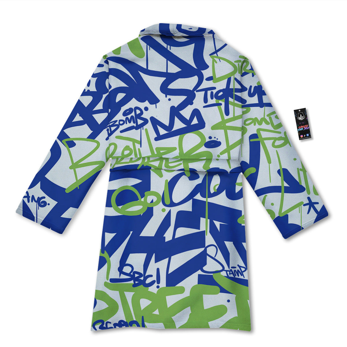 Green Blue Urban Graffiti Text Print Pattern Bathrobe-grizzshop