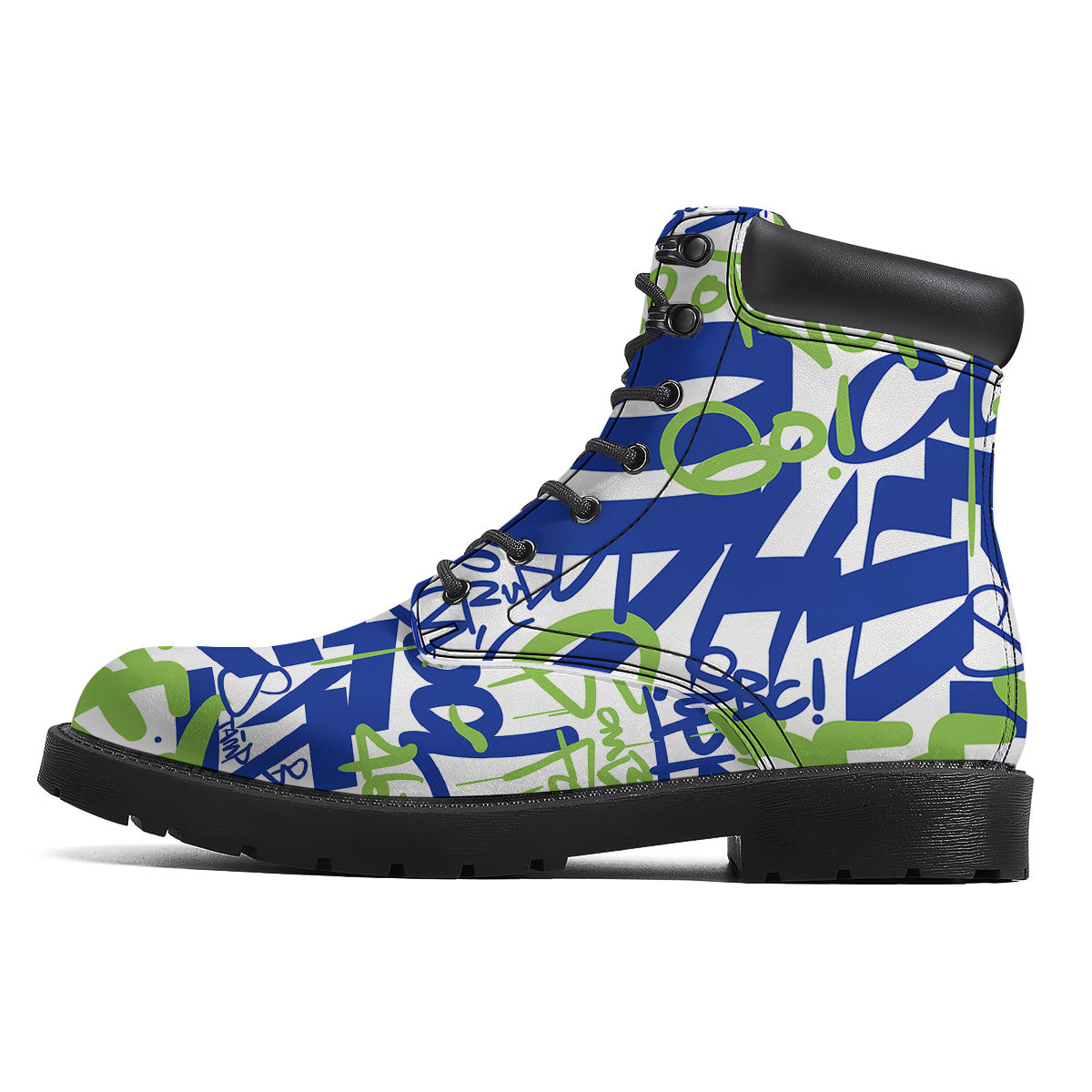 Green Blue Urban Graffiti Text Print Pattern Boots-grizzshop