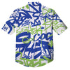 Green Blue Urban Graffiti Text Print Pattern Button Up Shirt-grizzshop