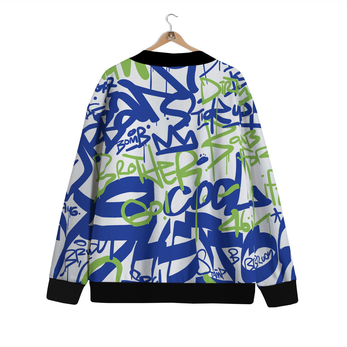 Green Blue Urban Graffiti Text Print Pattern Cardigan-grizzshop