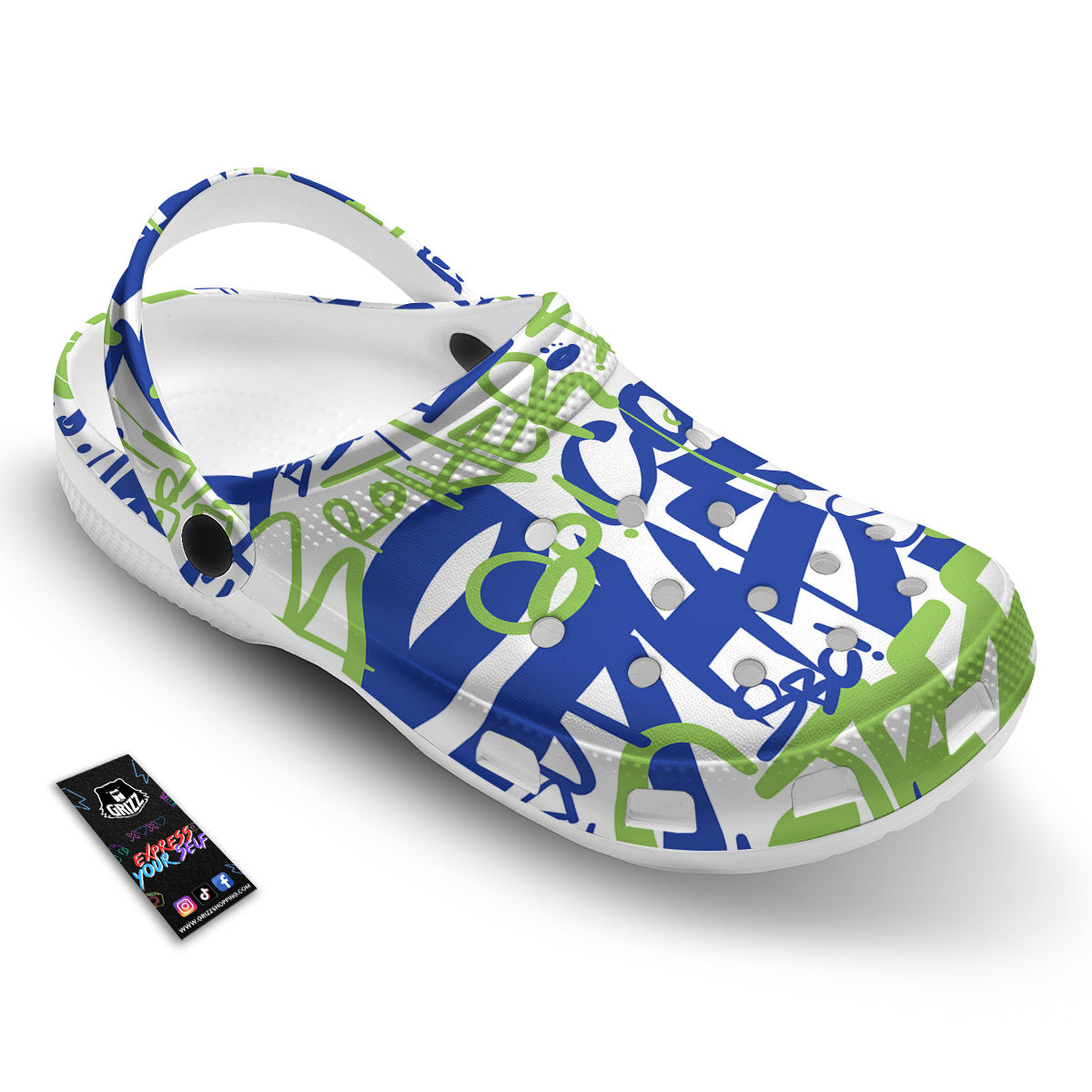 Green Blue Urban Graffiti Text Print Pattern Clog-grizzshop