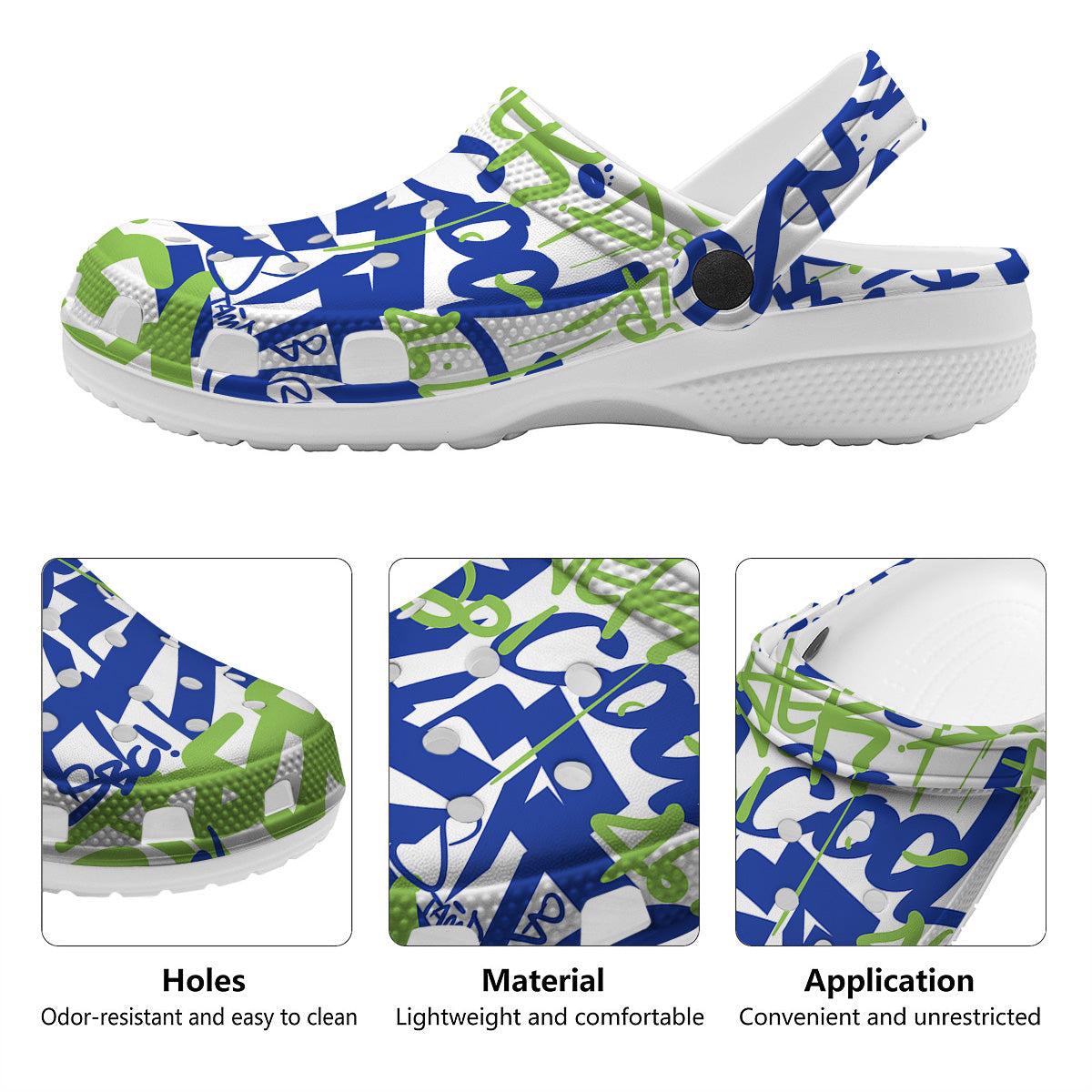 Green Blue Urban Graffiti Text Print Pattern Clog-grizzshop