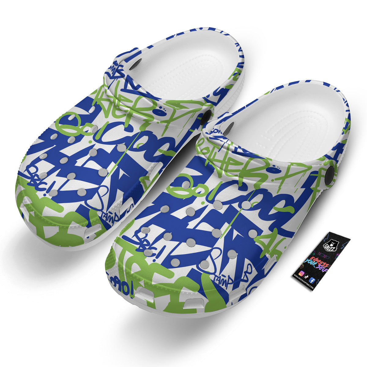 Green Blue Urban Graffiti Text Print Pattern Clog-grizzshop