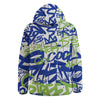 Green Blue Urban Graffiti Text Print Pattern Down Jacket-grizzshop