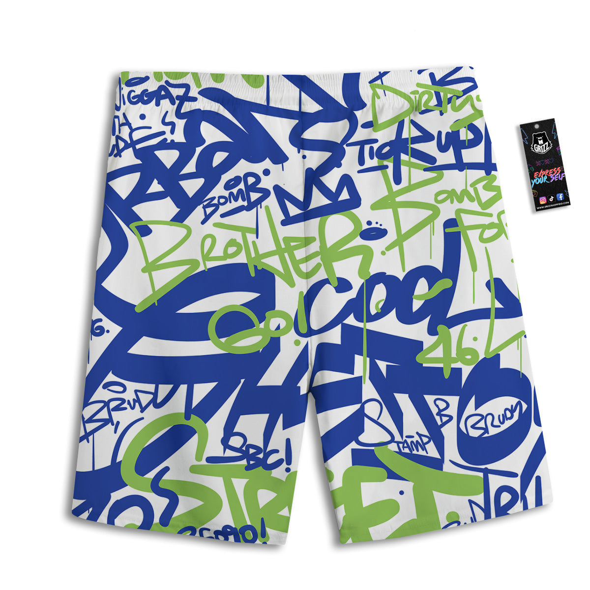 Green Blue Urban Graffiti Text Print Pattern Men's Athletic Shorts