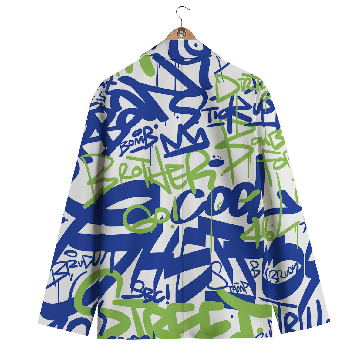 Green Blue Urban Graffiti Text Print Pattern Men's Blazer-grizzshop