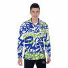 Green Blue Urban Graffiti Text Print Pattern Men's Long Sleeve Shirts-grizzshop