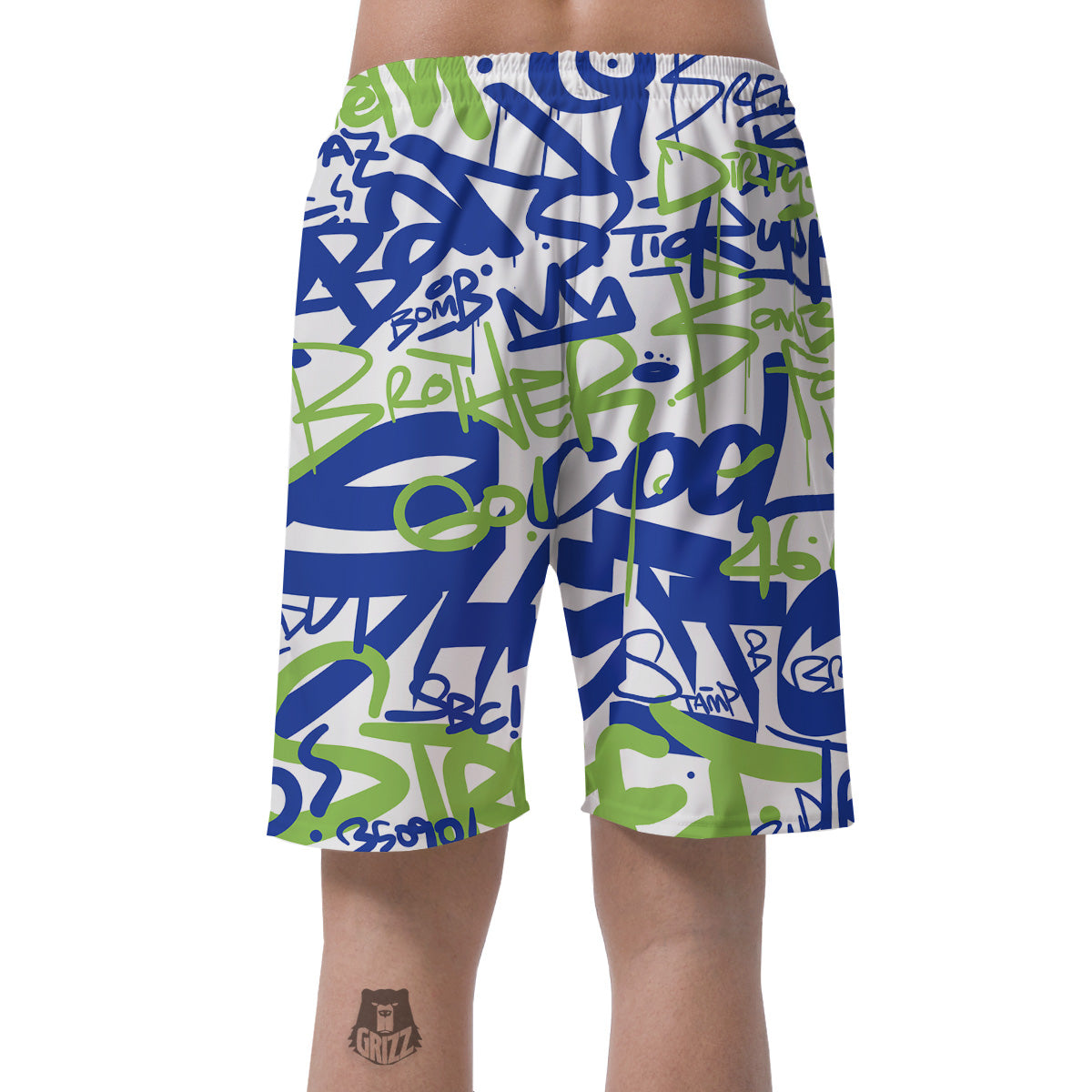 Green Blue Urban Graffiti Text Print Pattern Men's Shorts-grizzshop