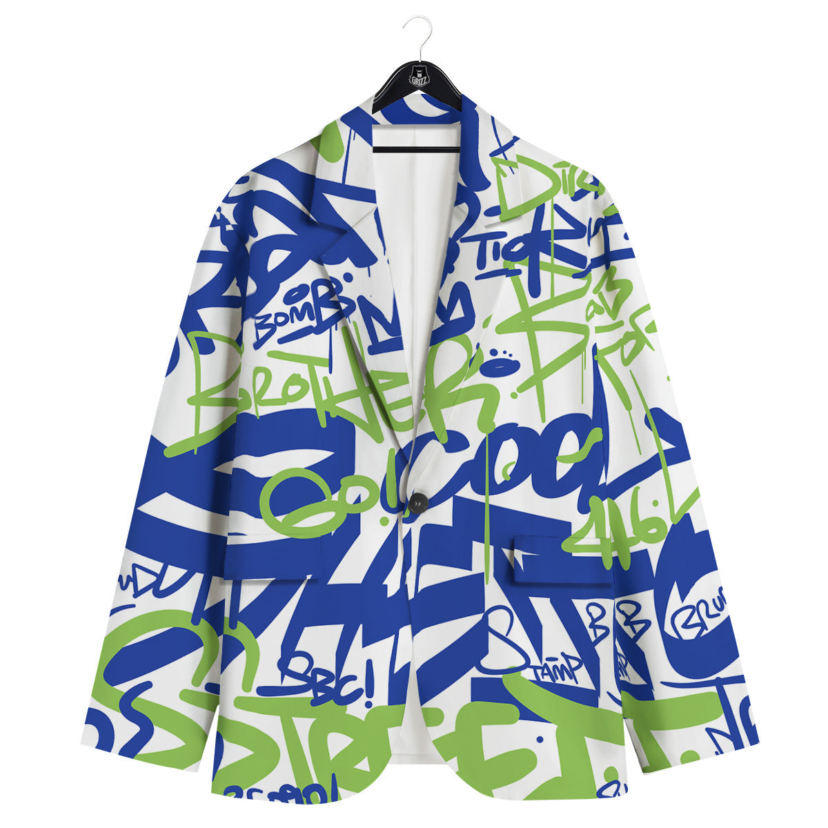 Green Blue Urban Graffiti Text Print Pattern Men's Sport Coat-grizzshop