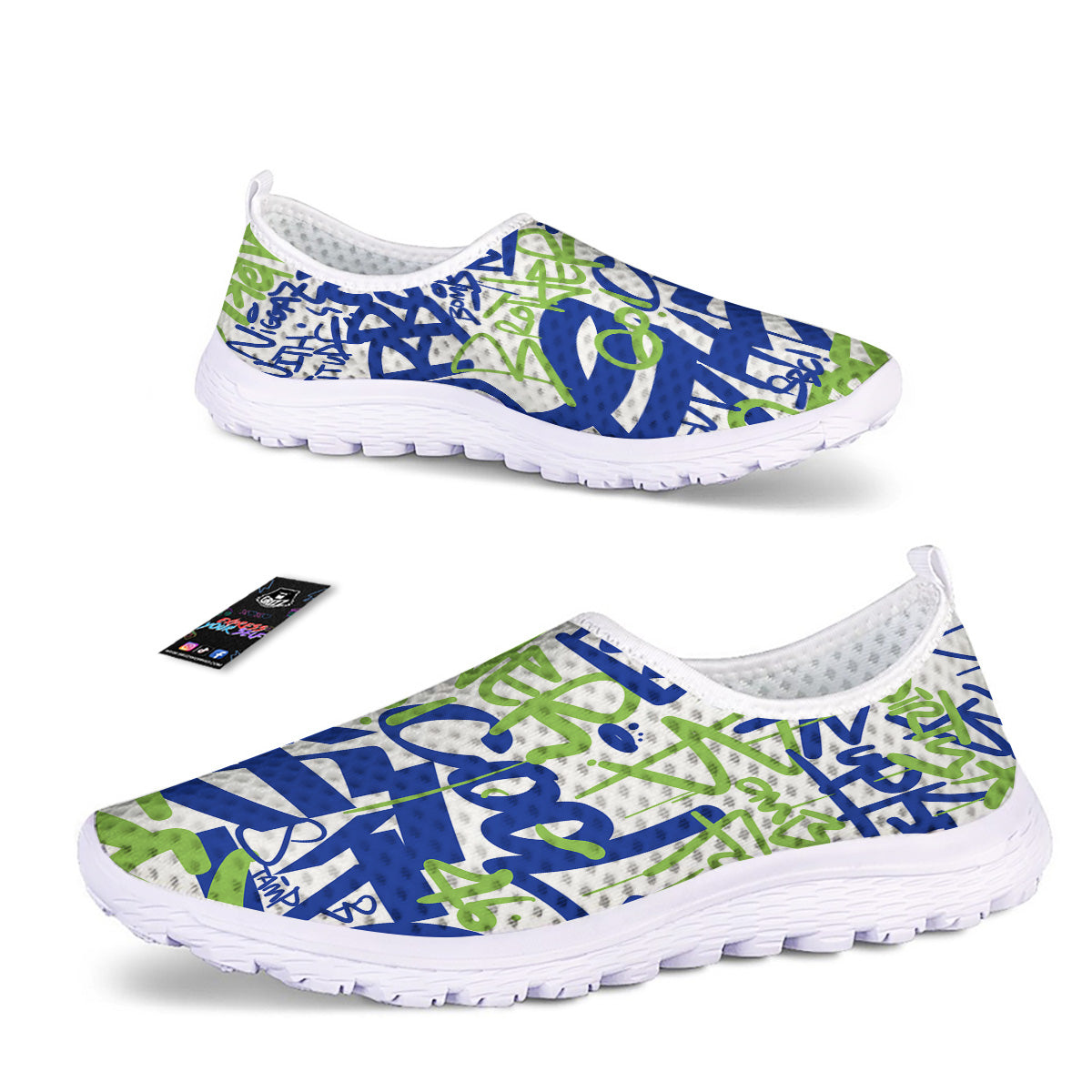 Green Blue Urban Graffiti Text Print Pattern Nurse Shoes-grizzshop