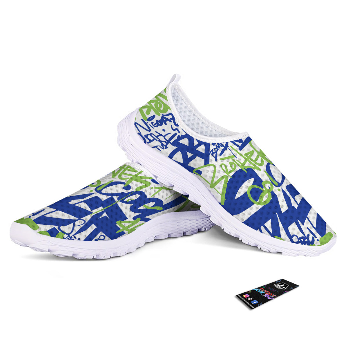 Green Blue Urban Graffiti Text Print Pattern Nurse Shoes-grizzshop